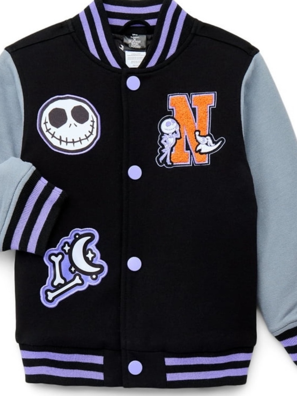 BRAND NEW Nightmare Before Christmas Varsity Jacket - Black, Gray,Purple Size 4T